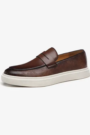 milanoo.com Mocassini da uomo in pelle con plateau e punta tonda slip-on scarpe penny per feste e matrimoni