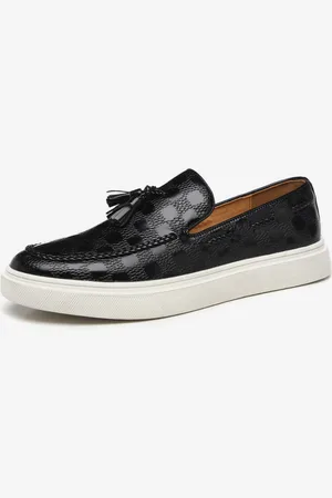 milanoo.com Mocassini da uomo in pelle con motivo scozzese slip-on con nappe punta tonda scarpe basse con plateau e suola spessa