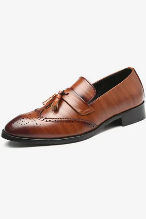 milanoo.com Mocassini da uomo in pelle con nappe modello a punta scarpe formali slip-on scarpe a punta scarpe penny