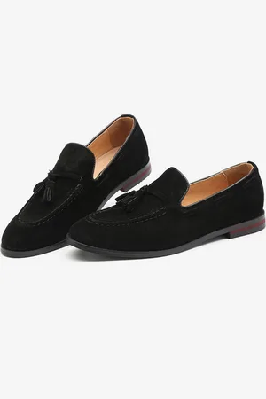 milanoo.com Mocassini da uomo in pelle scamosciata a punta con tacco basso da smoking slip-on con nappe penny shoes