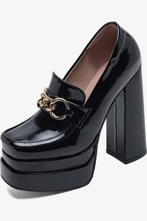 milanoo.com Mocassini con tacco alto plateau punta quadrata catena tacco spesso