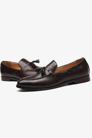 milanoo.com Mocassini da uomo con punta a punta tacco basso nappe slip-on scarpe in pelle penny