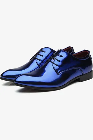 milanoo.com Scarpe eleganti da uomo stringate in pelle verniciata con tacco a blocco basse e formali