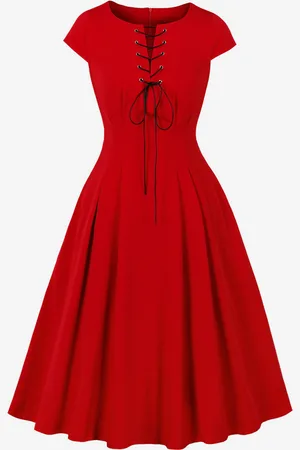 milanoo.com Abito vintage con lacci anteriori stile Hepburn abito midi a trapezio per donna 2025