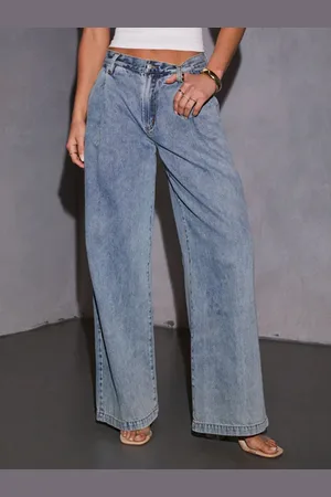 milanoo.com Jeans dritti a vita alta e gamba larga per donna 2025