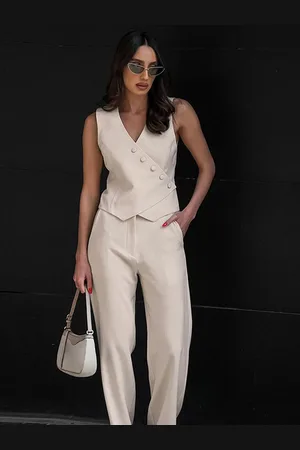 milanoo.com Completo estivo da donna in due pezzi con top asimmetrico e pantaloni dritti 2025