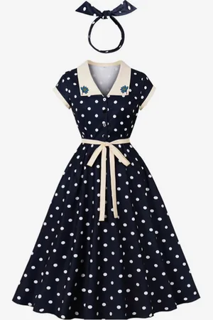 milanoo.com Abito vintage a pois con cintura in stile Hepburn abito midi a trapezio per donna 2025