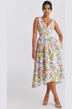 milanoo.com Abito midi senza maniche con scollo a V profondo e stampa floreale per donna 2025