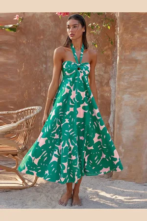 milanoo.com Abiti lunghi con stampa floreale tropicale e scollo all