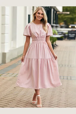 milanoo.com Abito midi boho a strati con maniche corte a sbuffo 2025