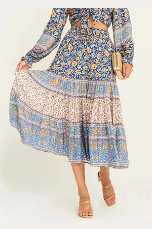 milanoo.com Gonna lunga boho a strati con motivo floreale per donna 2025