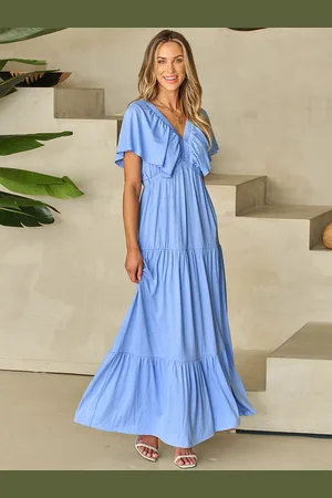 milanoo.com Abito lungo boho a strati con scollo a V e maniche a palloncino 2025