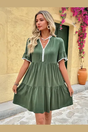 milanoo.com Abito midi con scollo a V e pizzo per donna 2025
