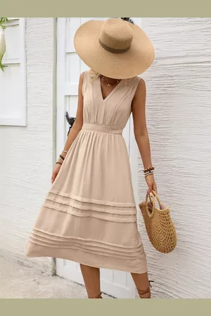 milanoo.com Elegante abito midi senza maniche con scollo a V color per donna 2025