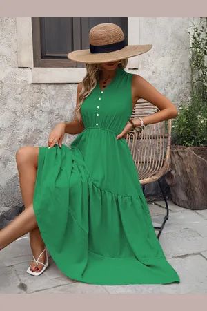 milanoo.com Abito lungo a balze con scollo a V senza maniche per donna 2025