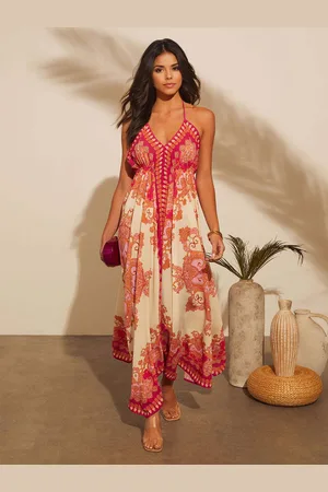 milanoo.com Abito lungo con scollo a V e stampa boho per donna 2025