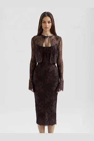 milanoo.com Abito midi in pizzo senza maniche con bolero trasparente per donna 2025