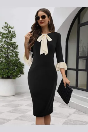 milanoo.com Elegante abito midi aderente con maniche a balze e papillon 2025