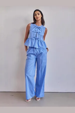 milanoo.com Set da 2 pezzi a righe blu top senza maniche e pantaloni larghi 2025