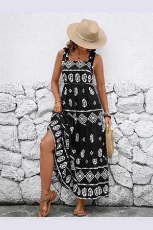 milanoo.com Abito lungo boho senza maniche con motivo geometrico a contrasto di colore 2025