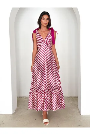 milanoo.com Abito lungo con scollo a V stampato e spalline annodate per donna 2025