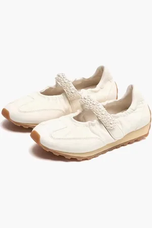 milanoo.com Scarpe casual slip-on con punta tonda e perle modello Mary Jane bianco