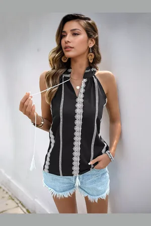milanoo.com Top boho senza maniche con scollo a V e nappe ricamato 2025