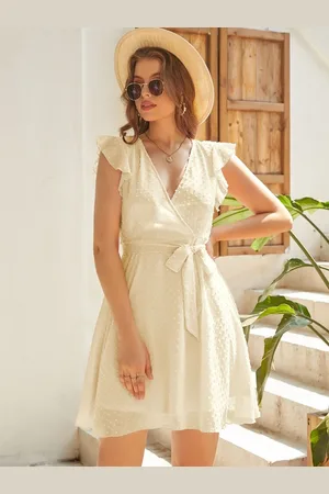 milanoo.com Miniabito con scollo a V e cintura con maniche a balze per l