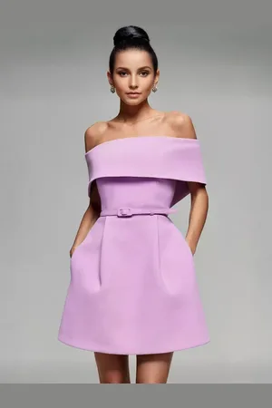 milanoo.com Mini abito a trapezio con cintura e spalle scoperte elegante abito da festa di compleanno per le donne 2025