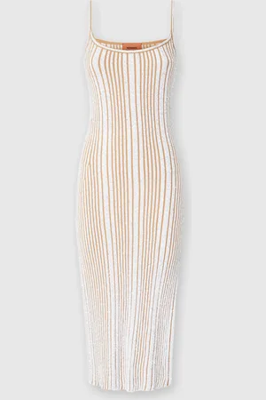 Missoni Abito midi senza maniche a costine con paillettes e spacco, Donna, Bianco & Beige