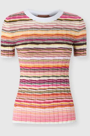 Missoni Maglia a costine in cotone e viscosa a righe con maniche a tre quarti, Donna