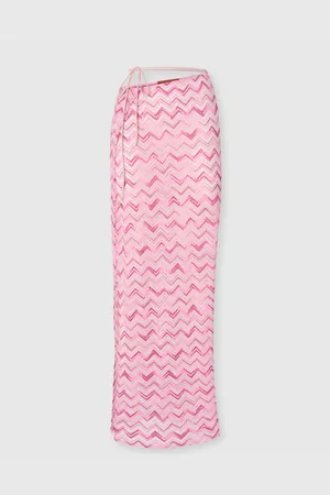 Missoni Gonna lunga in tulle misto viscosa con zig zag fiammato, Donna, Bianco & Rosa