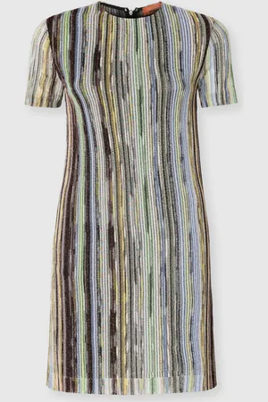 Missoni Mini-abito a maniche corte in viscosa fiammata lamé a righe, Donna