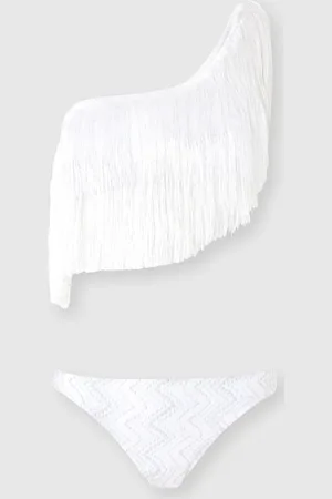 Missoni Bikini monospalla in viscosa zig zag lamé con frange, Donna