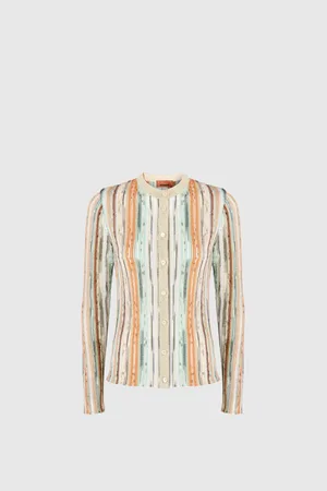 Missoni Cardigan girocollo in viscosa fiammata lamé a righe, Donna