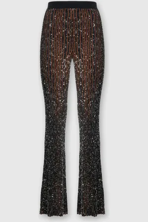 Missoni Pantaloni flare stretch a costine con paillettes, Donna, Nero & Marrone