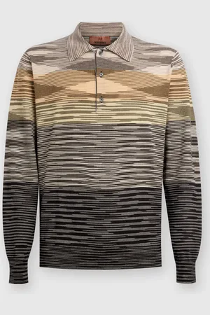 Missoni Polo a maniche lunghe in lana fiammata, Uomo, Giallo & Marrone
