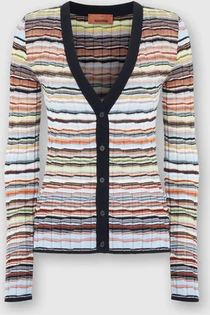 Missoni Cardigan a costine in cotone e viscosa a righe con profili a contrasto, Donna