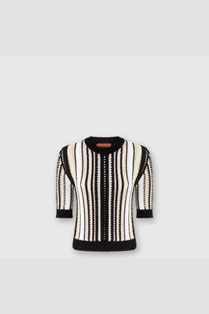 Missoni Maglia girocollo in crochet rigato con maniche corte, Donna