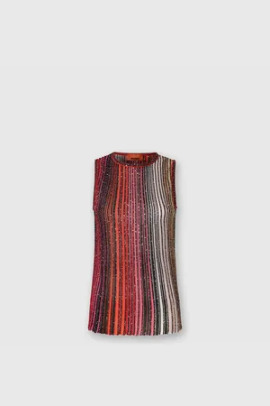 Missoni Top smanicato parzializzato a righe con paillettes, Donna, Nero & Rosso