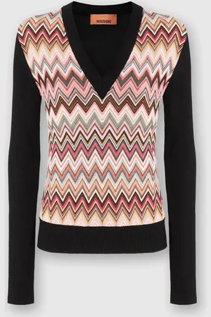 Missoni Maglia in misto viscosa con inserto chevron e scollo a V, Donna