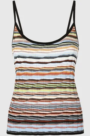 Missoni Canottiera a costine in cotone e viscosa a righe con profili a contrasto, Donna