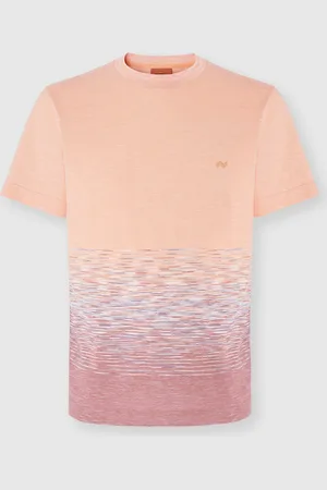 Missoni T-shirt girocollo in cotone e lino fiammato con ricamo zig zag, Uomo, Arancio & Rosso
