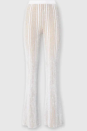 Missoni Pantaloni flare stretch a costine con paillettes, Donna, Bianco & Beige