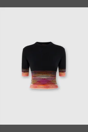 Missoni Crop top girocollo in cachemire fiammato dégradé a maniche corte, Donna