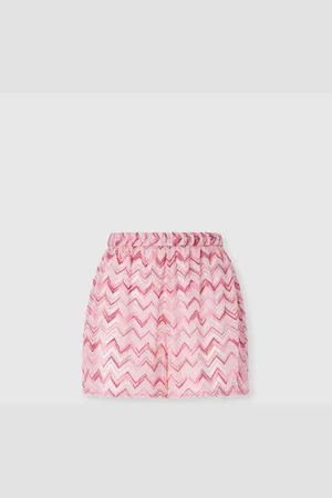 Missoni Shorts in tulle misto viscosa con zig zag fiammato, Donna, Bianco & Rosa