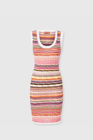 Missoni Mini-abito a costine in cotone e viscosa a righe con profili a contrasto, Donna