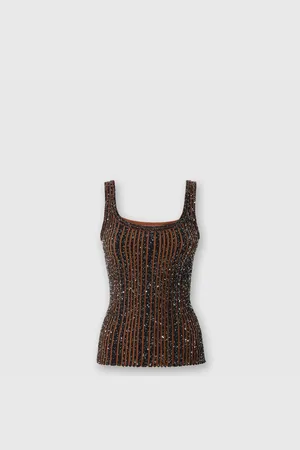 Missoni Canottiera a costine con paillettes, Donna, Nero & Marrone