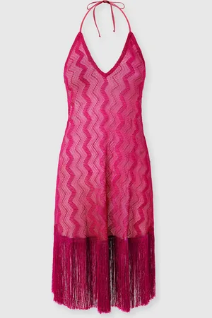 Missoni Abito copricostume in viscosa zig zag lamé con frange, Donna