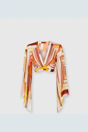 Missoni Crop top in seta stampata con maniche ampie e nodo frontale, Donna